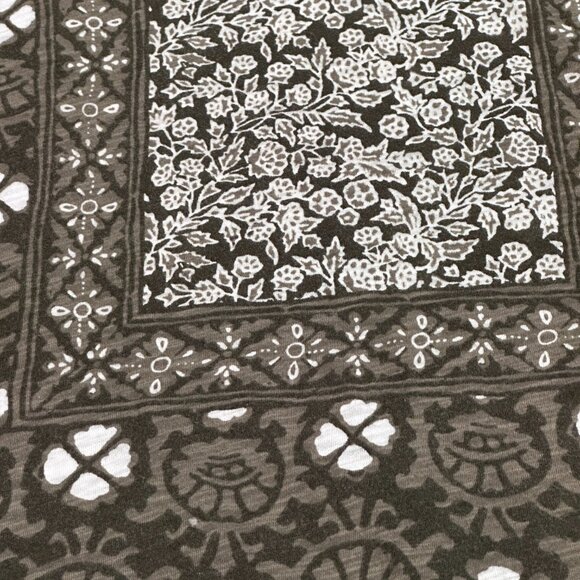 Lucky Brand Top 3/4 Sleeve Boho Peasant V-neck Olive Green White Block Print 2X - Picture 2 of 12